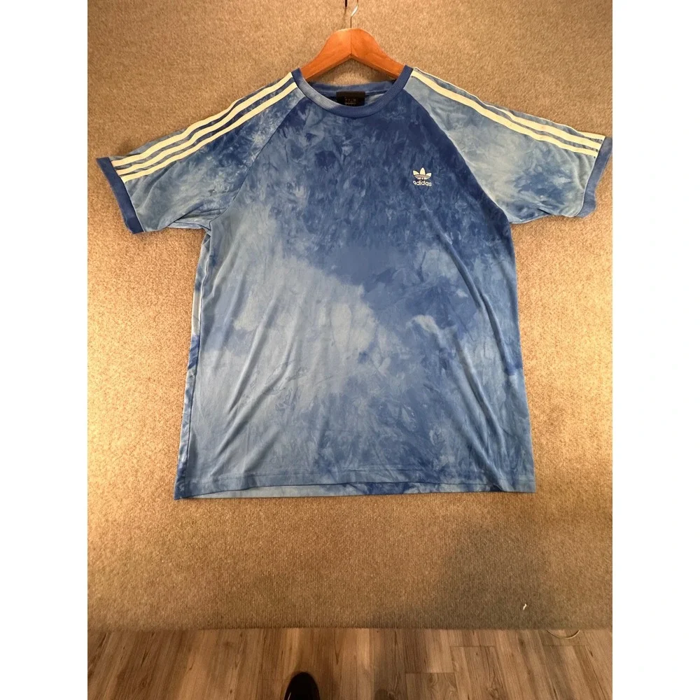 Adidas Pharrell Williams Hu Tie Dye T-Shirt Mens Large Blue 3-Stripe CW9102 2018